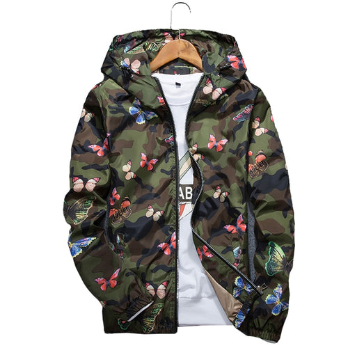 Men's Casual Butterfly Print Camouflage Hoodie Jacket