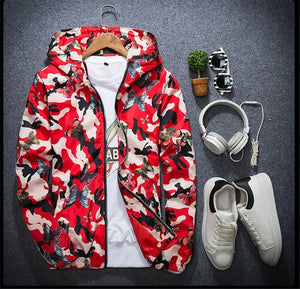 Men's Casual Butterfly Print Camouflage Hoodie Jacket