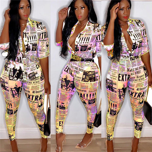 Women's Newspaper Print 2 Piece Set