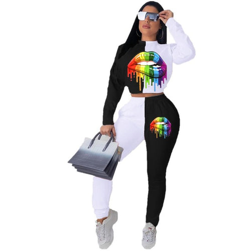 Women's Rainbow Lip Crop 2 Piece Set