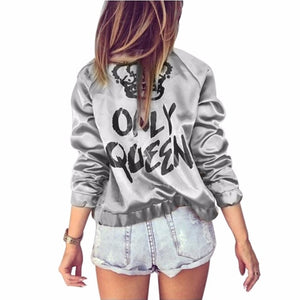 Women's Casual Bomber Jacket with Queen Print